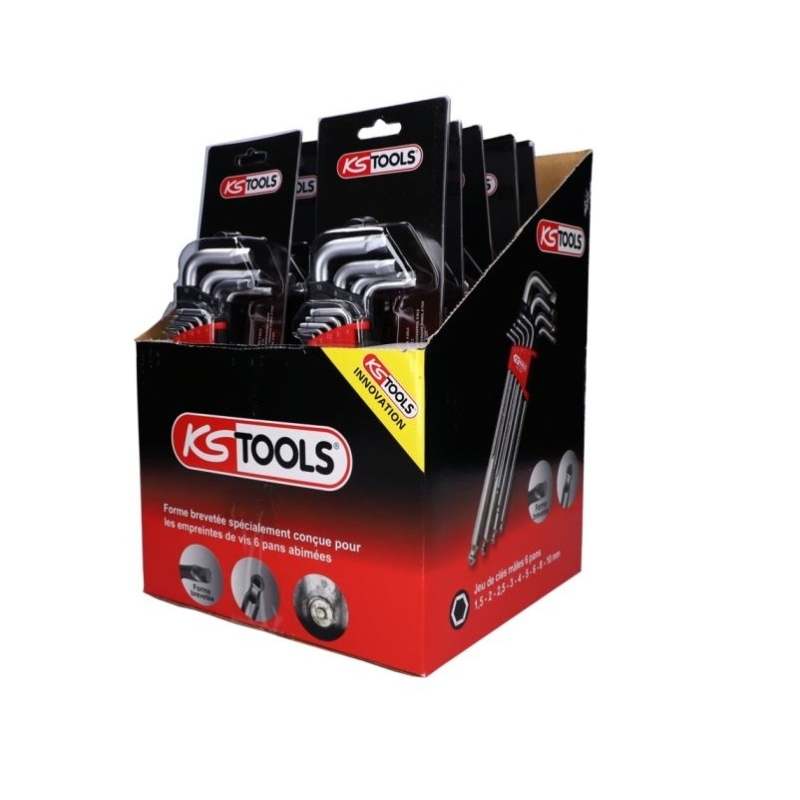 Display of 10 sets of 9 male hex keys KS TOOLS